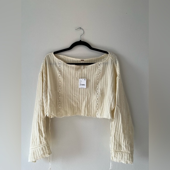 Free People Tops - Free People Cropped Knit Embroidered Cotton Blend Top Size XS Oversized
